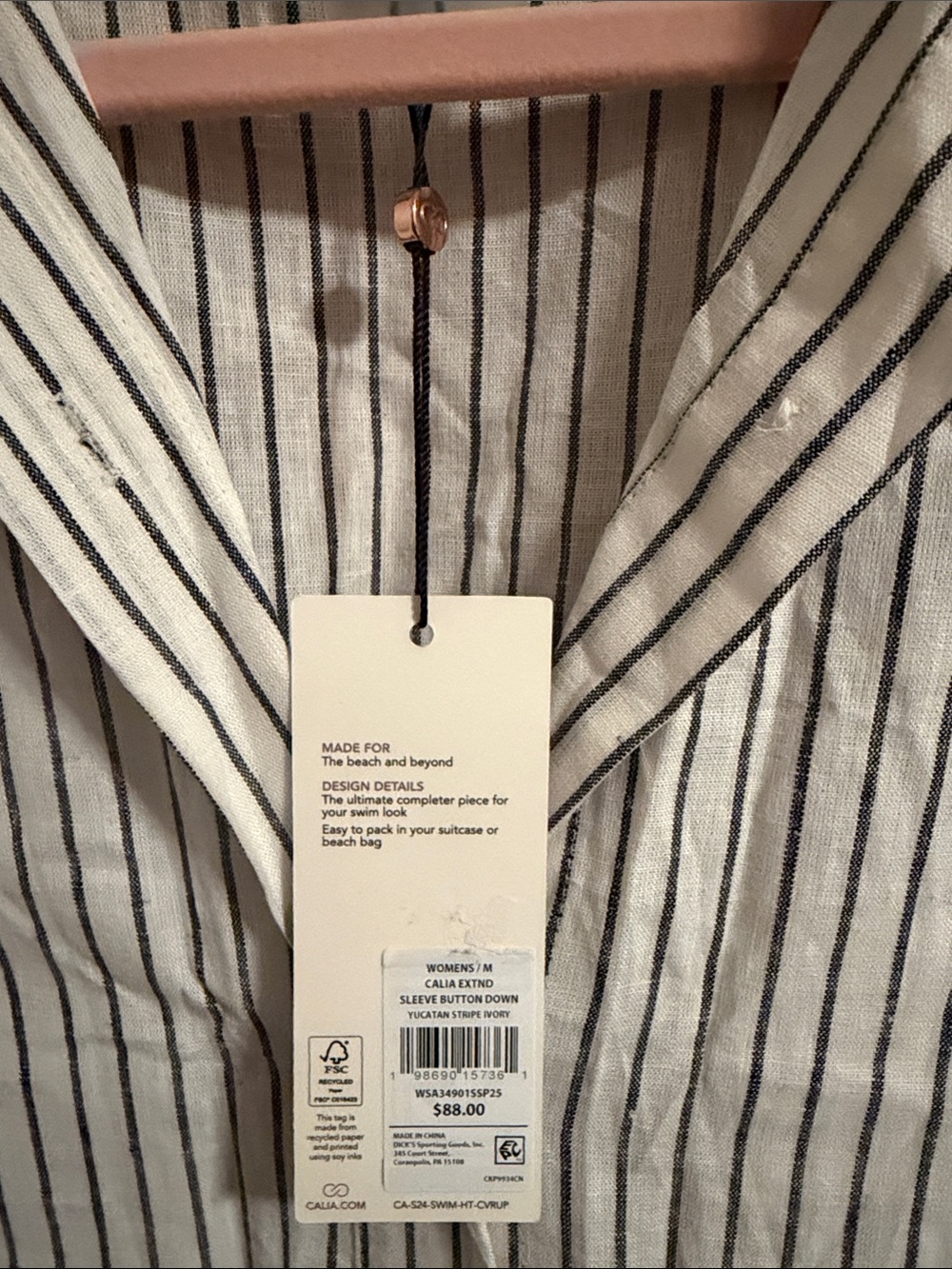 CALIA by Carrie Underwood White and Navy Striped Button Front Swim Coverup - Picture 2 of 4